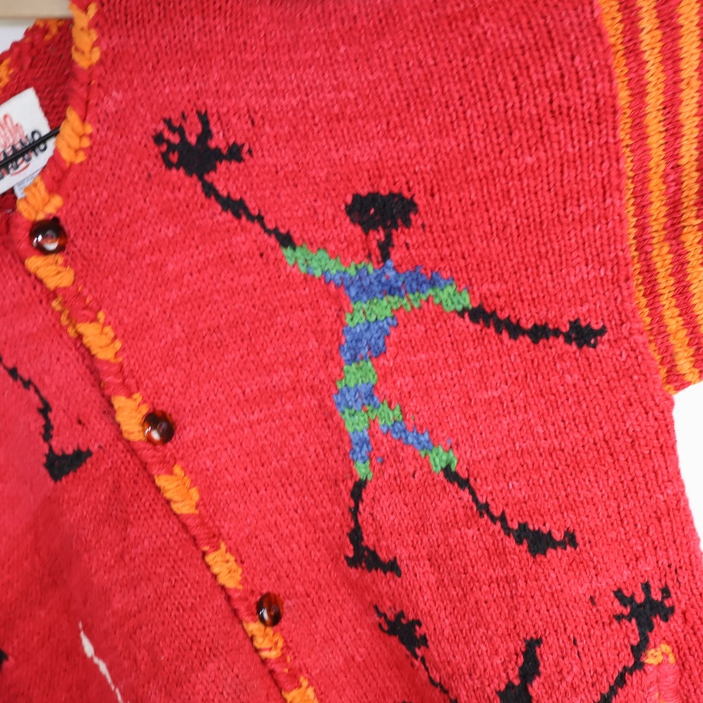 Vintage Amano Hand Knitted Wool Cardigan XL RARE Folk Dancing Boho Art To Wear - Picture 5 of 15